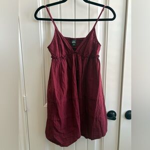 Wild Fable Burgundy V-Neck Smocked Dress